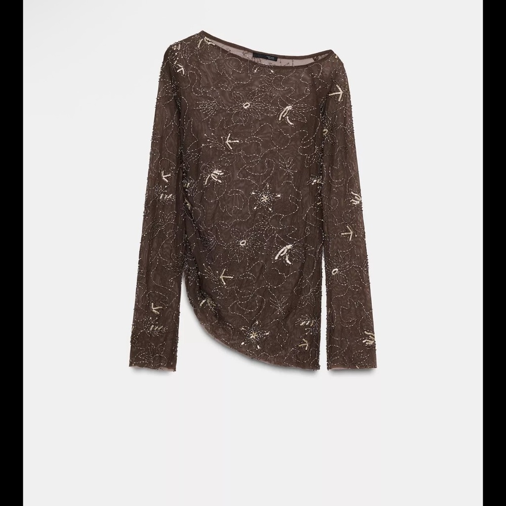 Zara Black Sheer Sequin Top - Picture 3 of 4